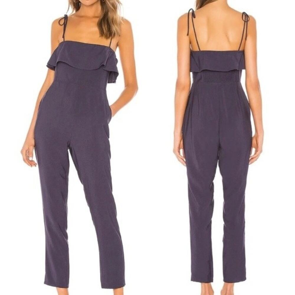 Tularosa City Blue Ruffle Cropped Jumpsuit XS Revolve